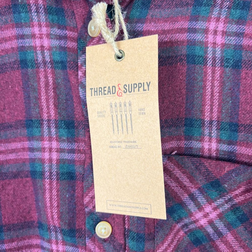 NWT Thread & Supply Relaxed Plaid Flannel Buttondown Shirt Wine Size XS NEW - Picture 5 of 9